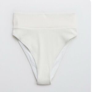 Aerie White Ribbed High Cut Cheeky Bikini Bottom